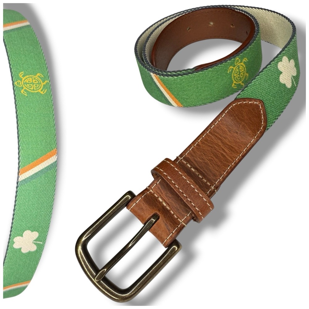 Doc Murphy Leather Golf Belt 38" Shamrock Ireland Irish Turtle USA Green Brown